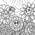The Cheerful Sunflower Parade Coloring Page