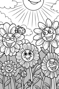 A coloring page of The Cheerful Sunflower Parade Coloring Page