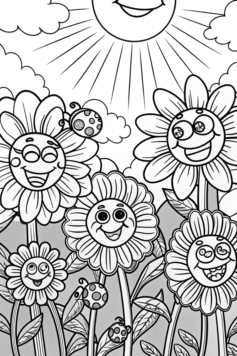 The Cheerful Sunflower Parade Coloring Page coloring pages