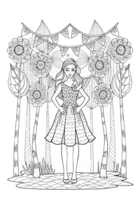 A coloring page of Barbie’s Enchanted Music Festival Coloring Page
