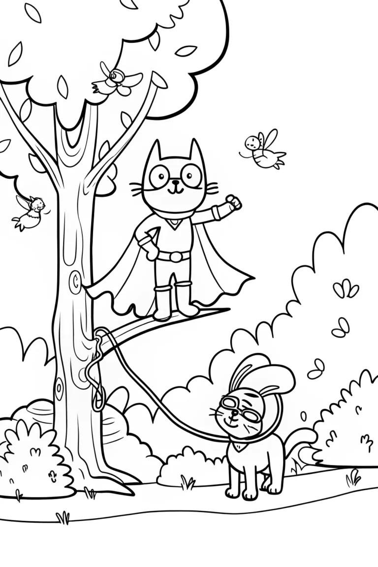 Superhero Cat and Dog Rescue Coloring Page coloring pages