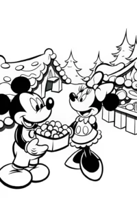 A coloring page of Mickey Mouse Christmas Market Adventure Coloring Page