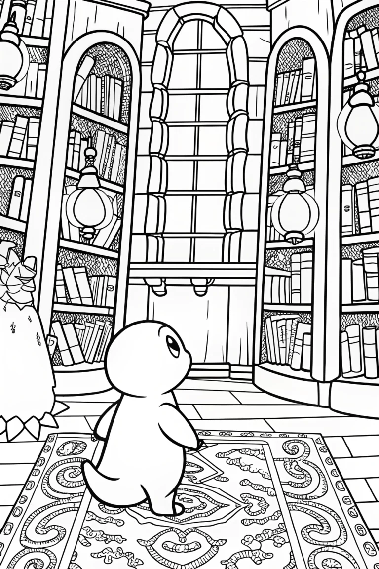 Charmander’s Enchanted Library Adventure Coloring Page coloring pages