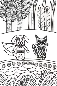 A coloring page of Super Hero Pets Rescue Mission Coloring Page