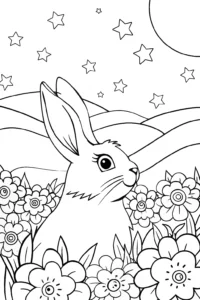 A coloring page of Banban’s Starry Garden Adventure Coloring Page