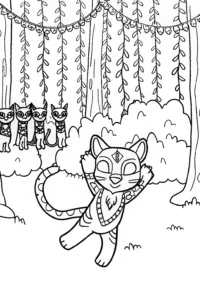 A coloring page of Black Panther Tribal Dance Celebration Coloring Page