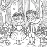 Whimsical Guardians of the Forest Coloring Page