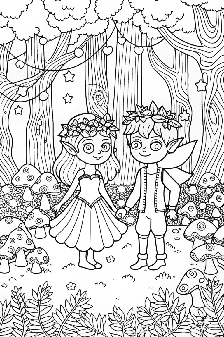 Whimsical Guardians of the Forest Coloring Page coloring pages
