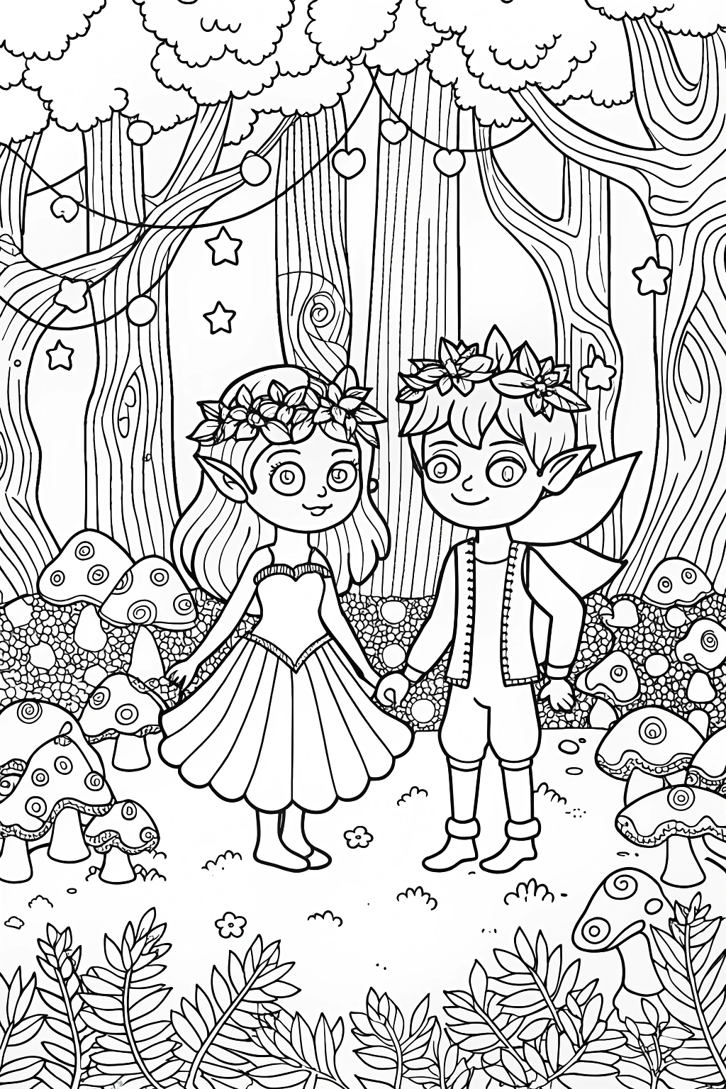 Whimsical Guardians of the Forest Coloring Page