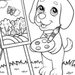 Puppy Painter in Nature Coloring Page
