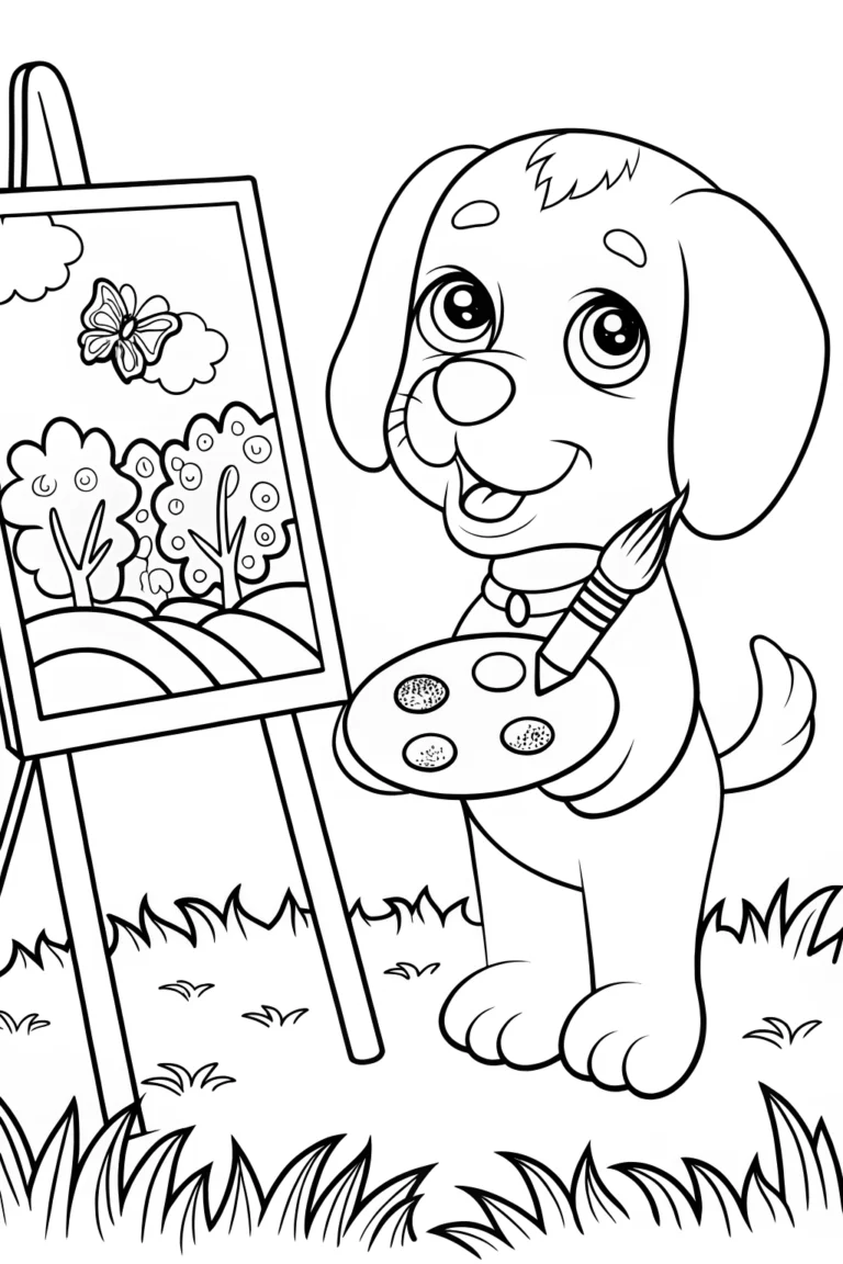 Puppy Painter in Nature Coloring Page coloring pages