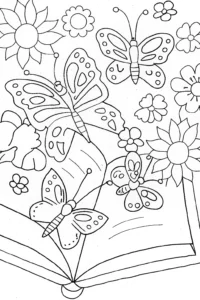 A coloring page of Butterfly Book Club Coloring Page