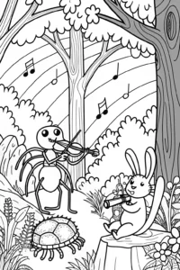 A coloring page of Spider’s Musical Adventure Coloring Page