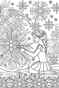A coloring page of Elsa’s Enchanted Ice Garden Coloring Page