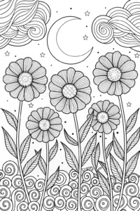 A coloring page of Petals in the Moonlight Coloring Page