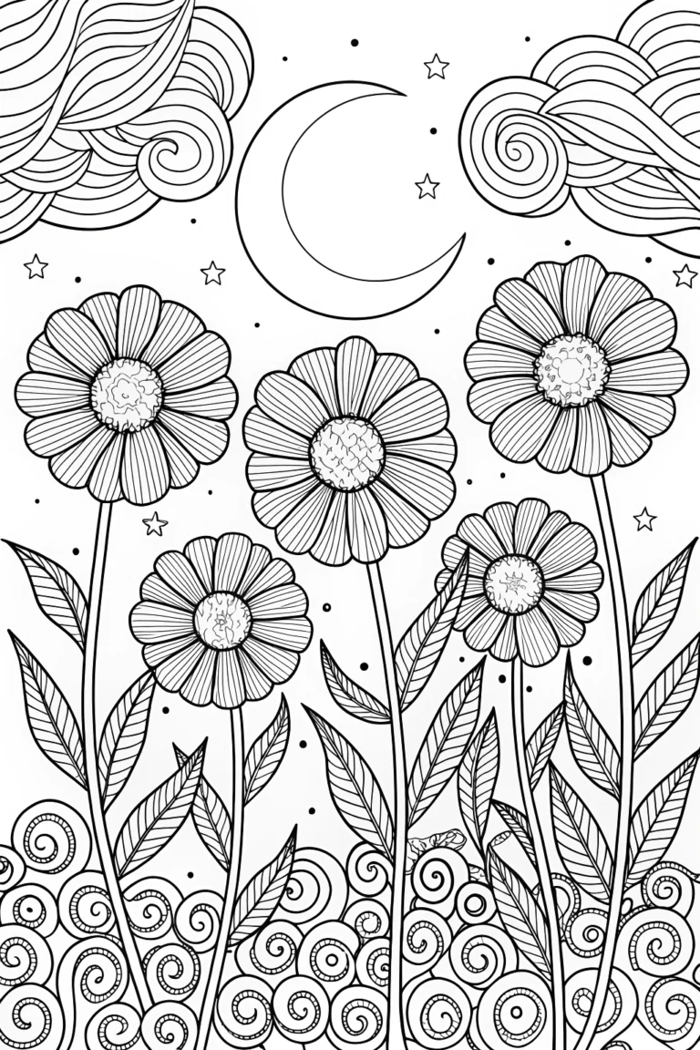 Petals in the Moonlight Coloring Page coloring pages