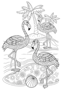 A coloring page of Flamingo Fitness Fun Coloring Page