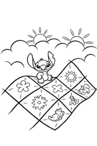 A coloring page of Stitch’s Quilt Adventure Coloring Page