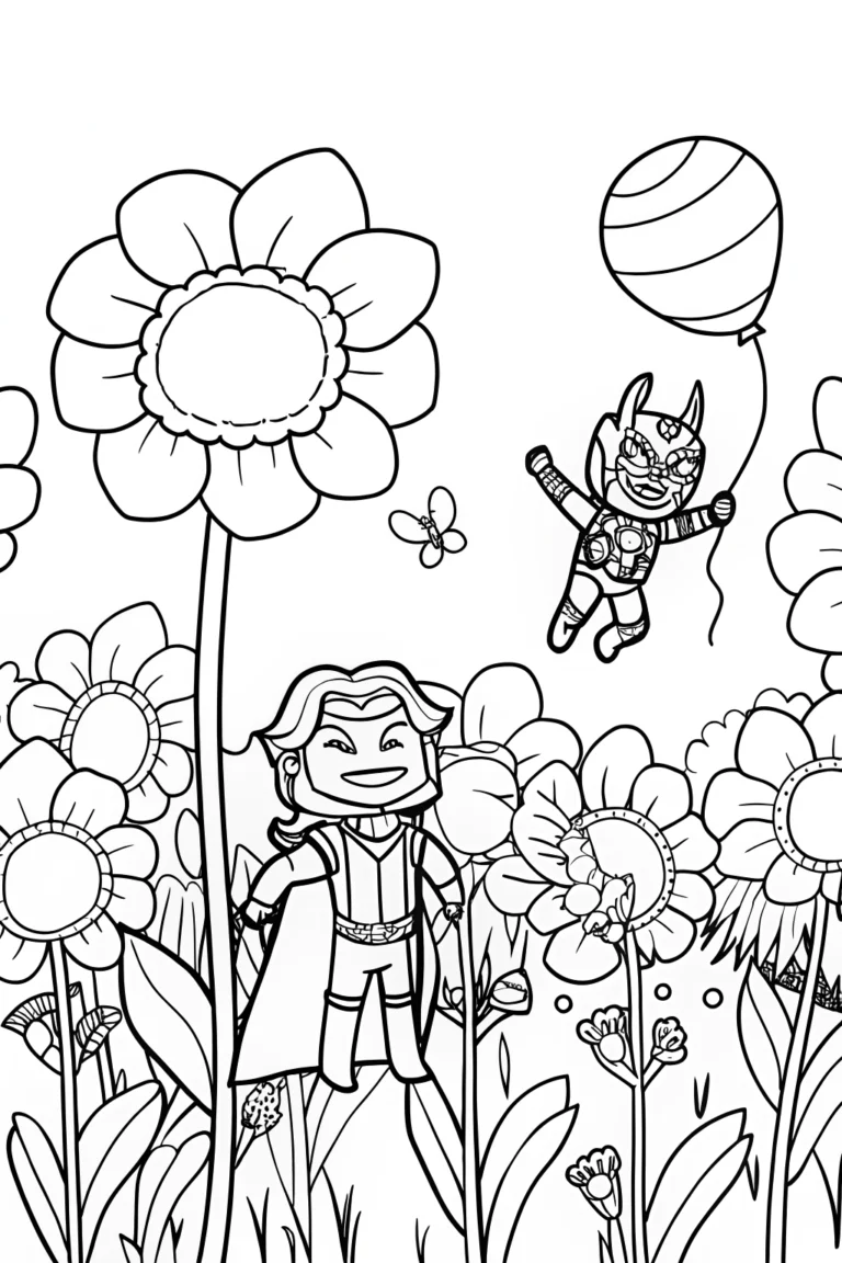 Avengers in a Magical Flower Field Coloring Page coloring pages