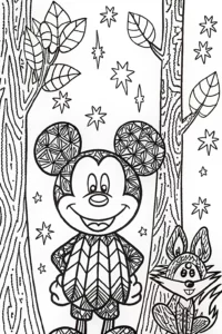 A coloring page of Mickey Mouse’s Enchanted Forest Adventure Coloring Page
