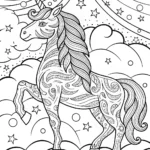 Starry Unicorn Dreamscape Coloring Page