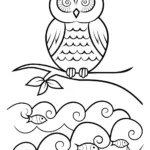 Owl in Waves Coloring Page