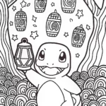 Charmander’s Lantern Adventure Coloring Page