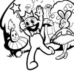 Huggy Wuggy’s Enchanted Forest Parade Coloring Page