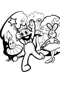 A coloring page of Huggy Wuggy’s Enchanted Forest Parade Coloring Page