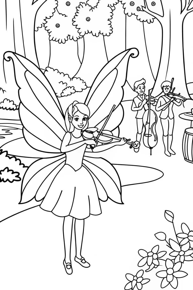 The Fairy Musician and Her Animal Orchestra Coloring Page coloring pages