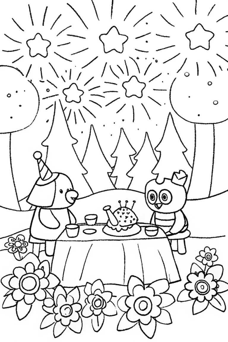Whimsical Animal Tea Party Coloring Page coloring pages