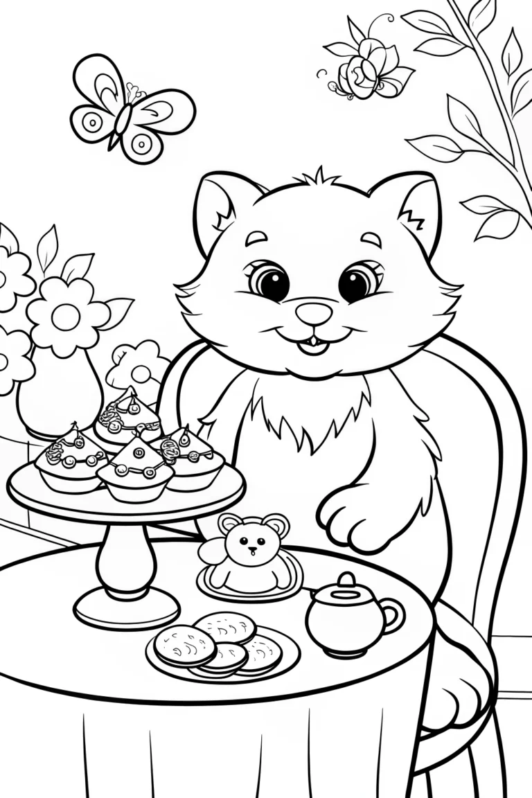 Paws’ Cozy Tea Time Coloring Page coloring pages