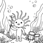 Axolotl’s Enchanted Musical Journey Coloring Page