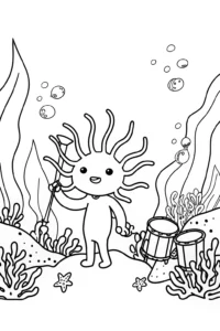 A coloring page of Axolotl’s Enchanted Musical Journey Coloring Page