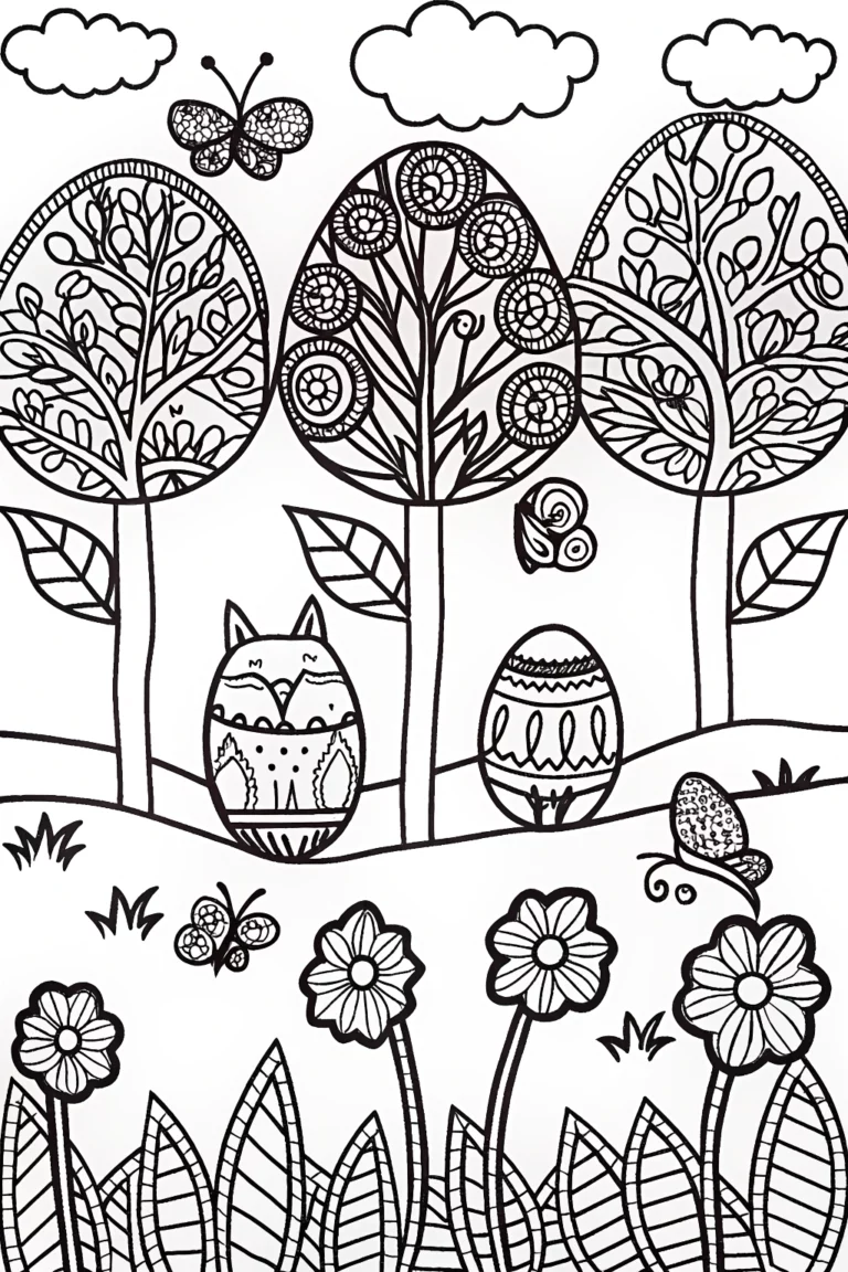 Easter Egg Fantasy Garden Coloring Page coloring pages