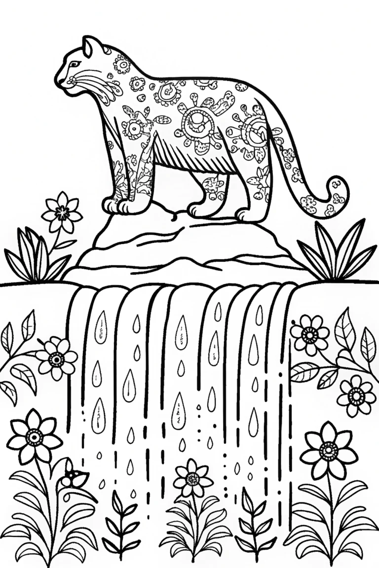 The Guardian of the Enchanted Waterfall Coloring Page coloring pages