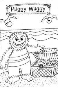 A coloring page of Huggy Wuggy’s Treasure Hunt Coloring Page