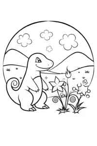A coloring page of Charizard’s Garden of Dreams Coloring Page