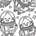 Chickens in Space Adventure Coloring Page