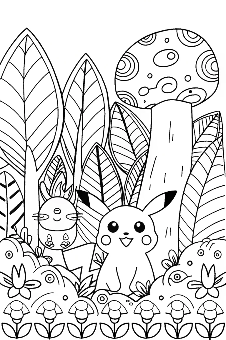 Pikachu’s Nature Quest Coloring Page coloring pages