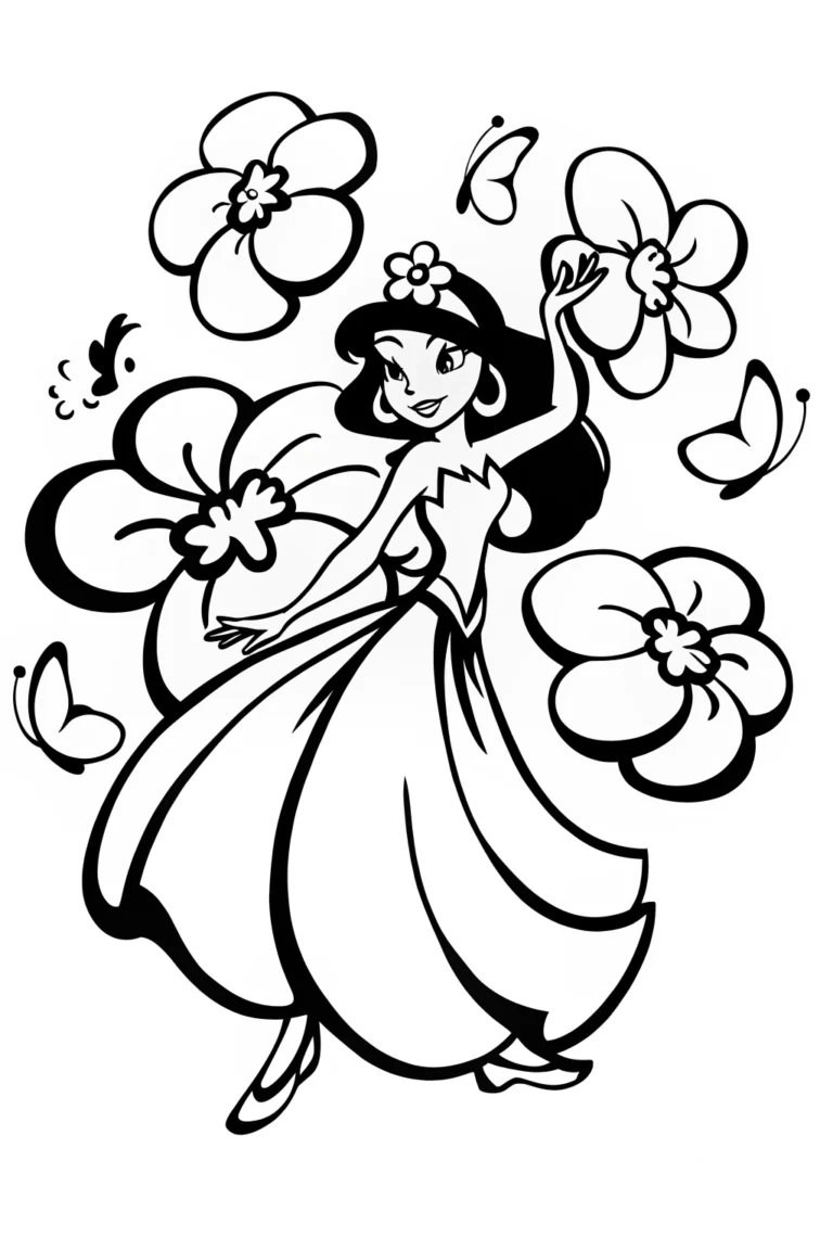 Jasmine’s Dreamy Flower Whirl Coloring Page coloring pages