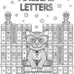 Cat in the Enchanted Library Coloring Page