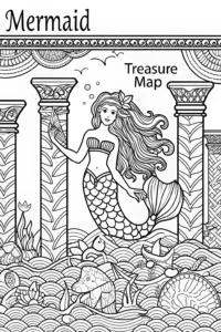A coloring page of Mermaid Adventurer and the Lost City Coloring Page