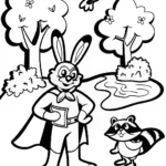 Superhero Bunny and Friends Coloring Page