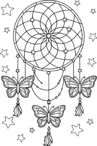 A coloring page of Butterfly Dreamcatcher Coloring Page