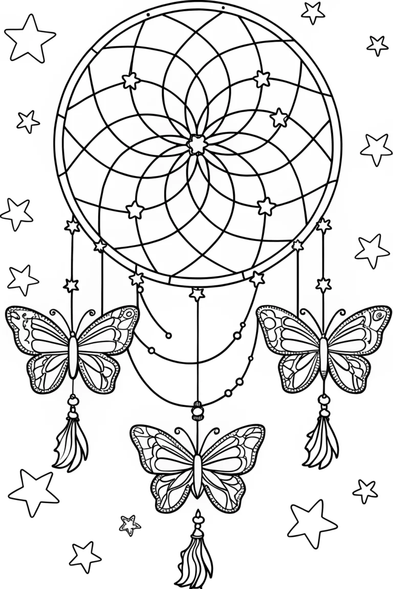 Butterfly Dreamcatcher Coloring Page coloring pages