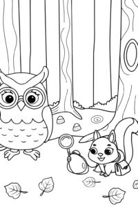 A coloring page of The Enchanted Acorn Hunt Coloring Page