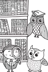 A coloring page of JJ’s Enchanted Library Adventure Coloring Page