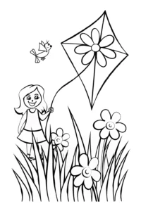 A coloring page of Jasmine’s Whimsical Kite Adventure Coloring Page