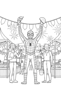 A coloring page of Miles Morales’ Food Fiesta Coloring Page